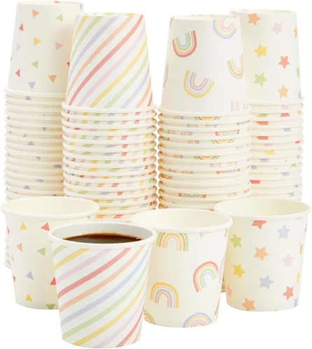 Vista 9 de Sparkle and Bash Paquete de 100 mini vasos de papel desechables de 4 onzas para expreso, enjuague bucal, té, café, arcoíris Colorido