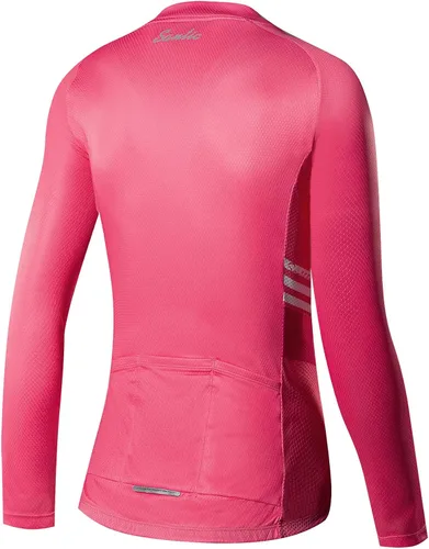 Vista 3 de Santic Camiseta de ciclismo de manga larga para mujer, chaqueta de bicicleta con bolsillos