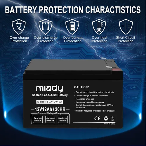 Vista 4 de Miady 12V 12Ah - Batería recargable de ácido de plomo sellada (paquete de 2)
