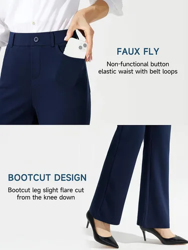 Vista 4 de Libin Pantalones de vestir para mujer con corte de bota de 28, 29, 30, 31 pulgadas, pantalones de trabajo casuales de negocios, pantalones elásticos