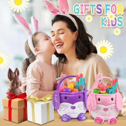 Vista 7 de Cesta de Pascua personalizada para niños, conejo rosa