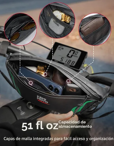 Vista 2 de KEMIMOTO Bolsa de manillar de motocross impermeable 1.5L compatible con Verde