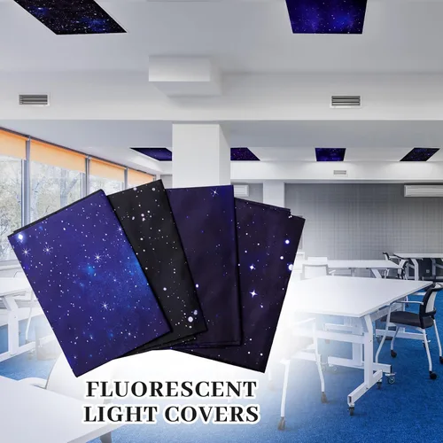 Vista 5 de ROCEEI Paquete de 8 cubiertas de luz fluorescente, 4 x 2 pies, cubiertas magnéticas de cielo nocturno a granel para luz de techo de aula, reduce