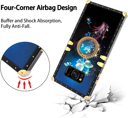 Vista 3 de Funda para Samsung Galaxy S8 Plus con soporte de anillo, patrón de moda, parte trasera de policarbonato duro y TPU suave, cubierta de protección a