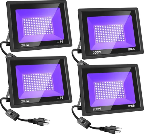 Vista 8 de Paquete de 4 luces LED negras de 100 W, luz de inundación UV