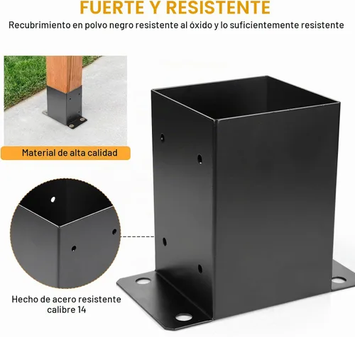 Vista 4 de Base de poste de 4 x 4, 2 piezas, tamaño interior de 3.6 x 3.6 pulgadas, soportes de poste de metal resistente con recubrimiento en polvo negro