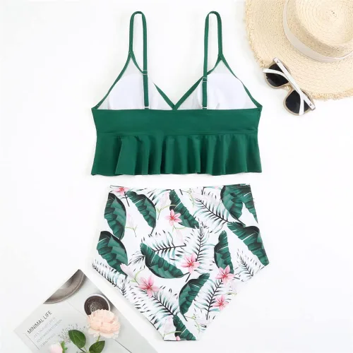 Vista 3 de CYee Traje de baño de 2 piezas con estampado floral y cuello en V para mujer