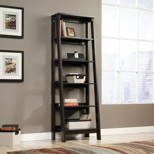 Vista 2 de Sauder Estantería de escalera de 5 niveles con estructura de tres patas, estante de madera para libros, en madera Jamocha Chalked Chestnut