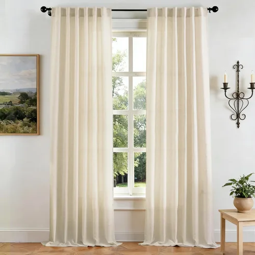 Vista 13 de DriftAway Cortinas traslúcidas de lino extralargas de 2 paneles, cortinas altas de 2 pisos para techo alto, ventana larga para sala de estar