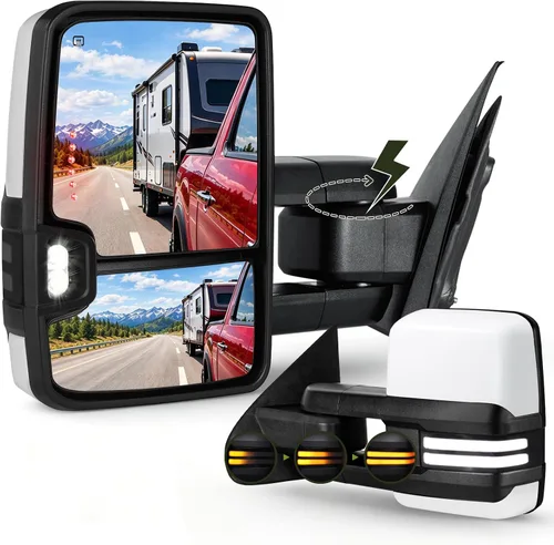 Vista 10 de espejos retrovisores plegables eléctricos para Chevy Silverado/GMC Sierra 1500 (2014-2018), 2500HD/3500HD (2015-2019), señal de giro dinámica/luces