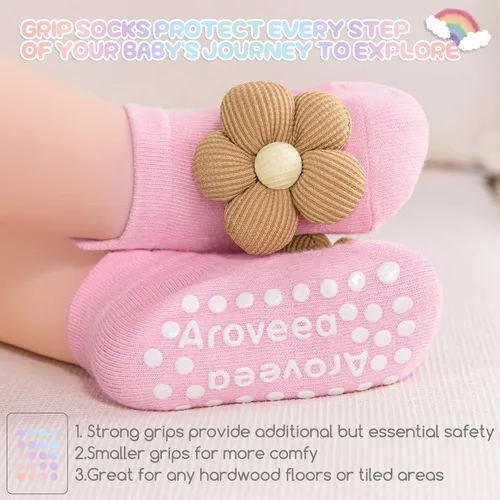 Vista 6 de Aroveea Calcetines antideslizantes de algodón para bebés y niñas de 0 a 3 años