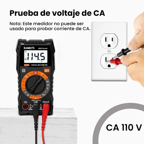 Vista 2 de KAIWEETS- Multímetro digital con funda, voltímetro CA/CC, prueba de Ohm/Volt/Amp, continuidad, diodos, para toma de corriente doméstica, prueba