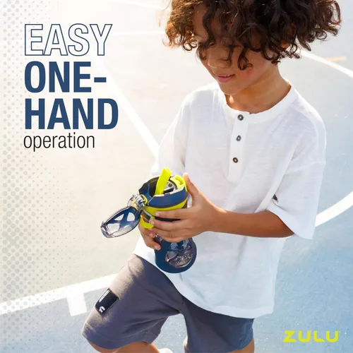 Vista 6 de ZULU Torque 16oz Plastic Kids Water Bottle with Silicone Sleeve and Leak-Proof Locking Flip Lid, Soft Touch Carry Loop for School Backpack