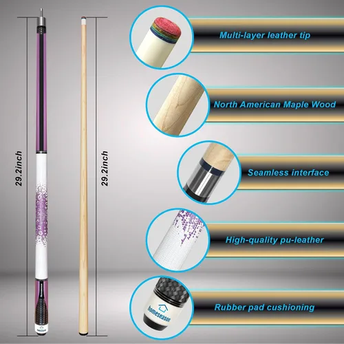 Vista 3 de HomeSeason 58in 2-Piece Pool Cue, 18/19/20/21oz Professional Maple Billiards Stick 3D Printed Lizard Grip with Case, 12.5mm Tip Stainless Steel 18oz