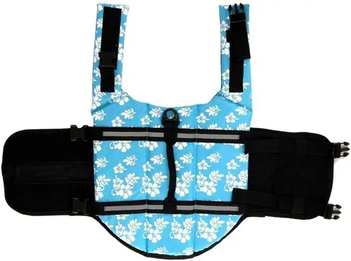 Vista 3 de Chaleco salvavidas para perro Woo Woo Pets, ajustable, XS, Azul (Blue Flower)