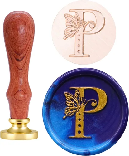 Vista 16 de SWANGSA Kit de sellos de cera del alfabeto, diseño de mariposa vintage, 26 letras A-Z con 2 asas de madera, kit de regalo para invitación de boda