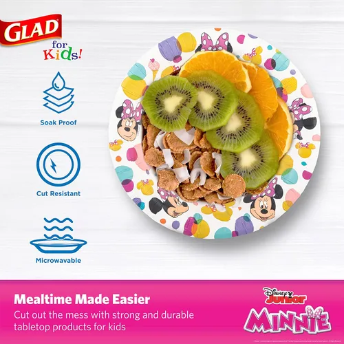 Vista 3 de Glad para Niños Cuencos Desechables de Papel de Disney Mickey y sus Amigos, Minnie Dots - Resistentes, A Prueba de Remojo, Aptos para Microondas