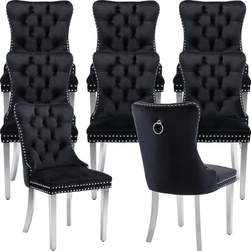 Vista 45 de Juego de 2 Sillas de Comedor Modernas de Mediados de Siglo, Tapizadas en Terciopelo Beige con Respaldo Acolchado, Sillas de Cocina y Comedor, Patas
