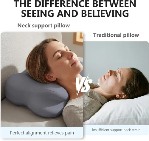 Vista 6 de Almohada Cloud de espuma viscoelástica ergonómica para el cuello cervical con funda de almohada transpirable, diseño ajustable de doble altura