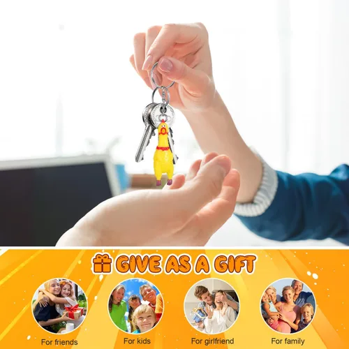 Vista 4 de NUOBESTY Paquete de 3 mini llaveros de pollo gritando para apretar, divertido colgante de pollo amarillo, lindo llavero novedoso para llaves