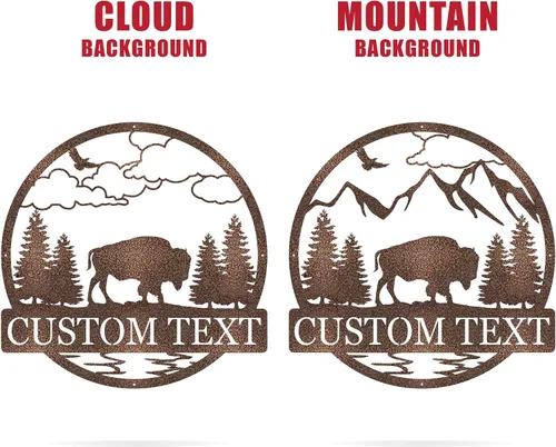 Vista 6 de Letrero personalizado con monograma de círculo de bisonte para exteriores, decoración de bisonte solitario, letrero de campamento de bisonte