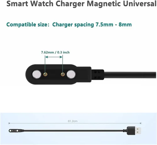 Vista 2 de Aliwisdom Paquete de 2 cargadores universales para reloj inteligente magnético, accesorios de reloj de 23.6 in, USB, 2 pines, 0.300 in, cable