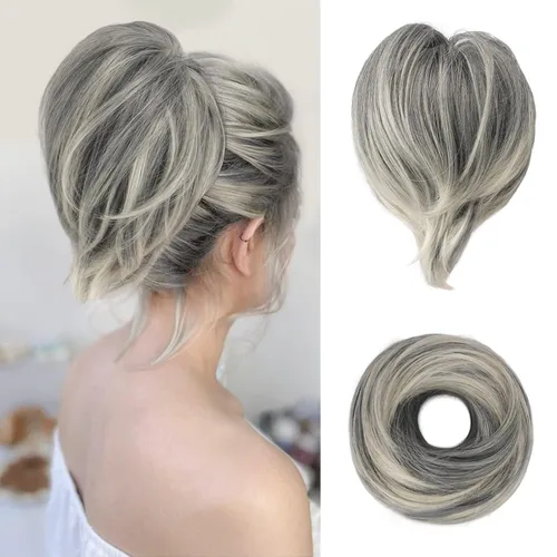 Vista 32 de BARSDAR Extensiones de Moño de Cabello Liso - Extensiones de Moño de Cola de Caballo Corta y Lisa para Mujeres, Coleteros de Moño de Cabello