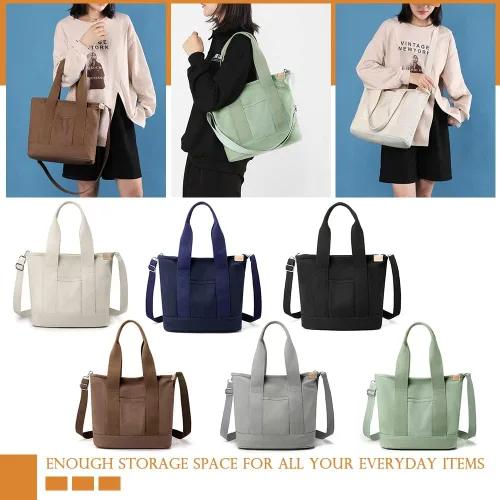 Vista 2 de Bolso de lona con cremallera para mujer, bolso cruzado de lona con asa superior