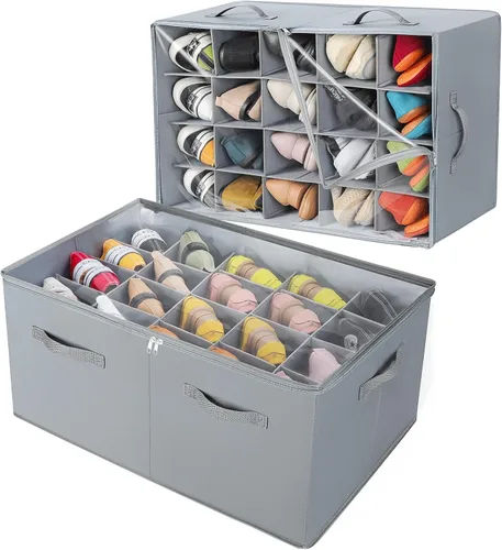 Vista 15 de TOPIA HOME Organizador de zapatos para armario, caja de zapatos plegable con divisores ajustables y cubierta transparente, organizador