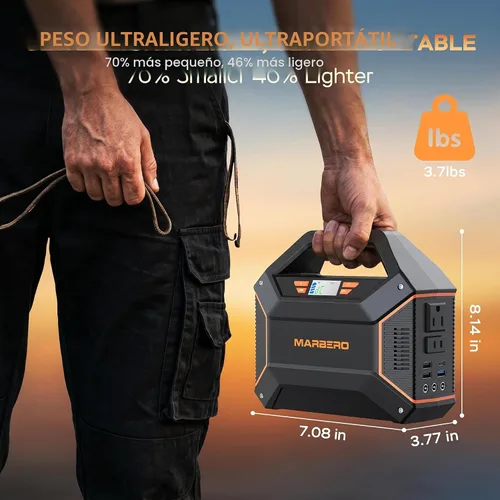 Vista 7 de MARBERO Generador solar de 155 Wh con panel solar incluido Estación de energía portátil de 30 W, 100 W, 150 W, sobretensión, multisalida, generador