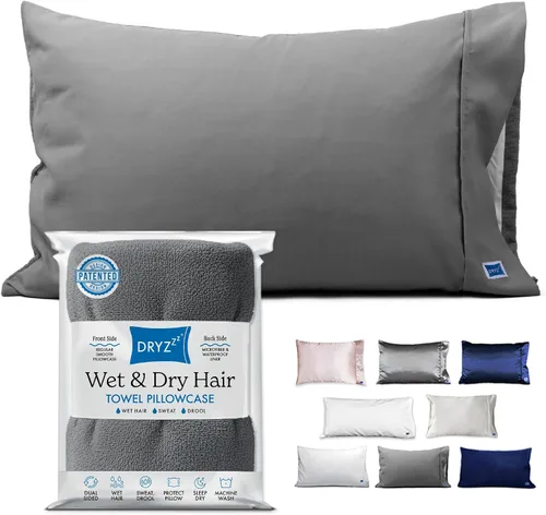 Vista 18 de DryZzz Juego de 2 fundas de almohada impermeables de tamaño King de 35 x 19 pulgadas, absorbente de doble cara para cabello húmedo y seco, poliéster