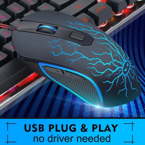 Vista 2 de Combo de teclado y mouse para juegos, teclado con retroiluminación LED RGB K1 con cable con 104 teclas para computadora, PC, teclado