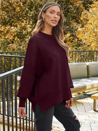 Vista 212 de Lillusory - Suéter extragrande con mangas de murciélago y cuello redondo para mujer, prenda moderna de otoño de tejido de punto sin botones