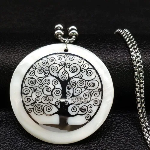 Vista 6 de 2023 Tree Of Life Shell Stainless Steel Necklaces Women Silver Color Long Necklaces Pendants Jewelry Bisuteria Mujer