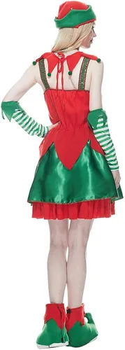 Vista 5 de FantastCostumes Disfraz de elfo de Navidad para mujer, disfraz de Papá Noel