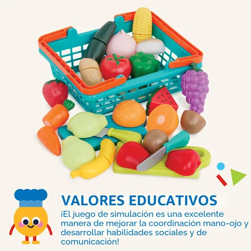 Vista 4 de Battat Play Food Farmers Market - Cesta para productos agrícolas, juego Multicolor