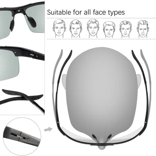 Vista 4 de Gafas de sol polarizadas fotocrómicas para hombre, gafas de seguridad fotocrómicas para mujeres, gafas de visión nocturna, UV400, deportes al aire