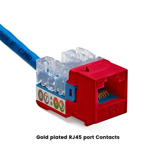Vista 107 de TRUE CABLE Conector Keystone Cat5e, sin blindaje (UTP), perforado de 90 grados, PoE++ (4PPoE) 100W, certificación UL, verificado ETL, certificado
