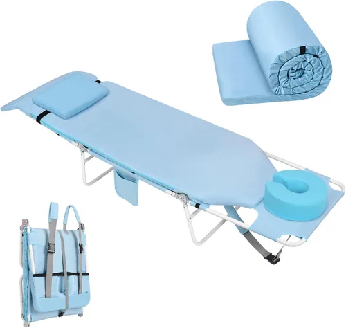 Vista 14 de Mochila cómoda 3 en 1 para mujer, silla de bronceado para playa, con cojín, agujero para la cara, más suave, acolchada, ajustable, lavable, silla