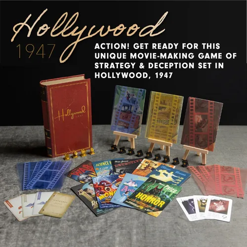 Vista 2 de Facade Games Hollywood 1947 Juego de Mesa - Un Juego de Hacer Películas para Amigos y Familia - Un Juego de Mesa de Cartas, Estrategia y Engaño
