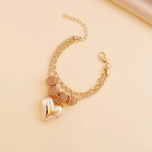 Vista 5 de Pingyongchang Collar de corazón laminado colgante de cadena multicapa collar de corazón amor para siempre collar de corazón de oro de 14 quilates