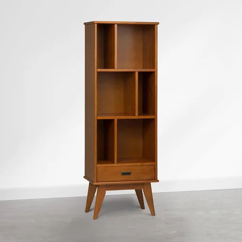 Vista 13 de SIMPLIHOME Draper - Estantería de madera maciza de 64 pulgadas de alto Rubio