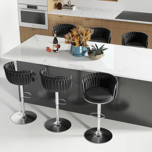 Vista 15 de ABET Taburete de Bar Dorado 1UN, Taburetes Giratorios de Terciopelo, Taburetes de Altura Ajustable con Respaldo Tejido, Taburetes de Cocina Modernos