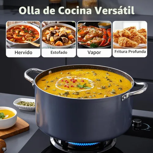 Vista 7 de BEZIA - Olla antiadherente de 6 cuartos con tapa, compatible con inducción