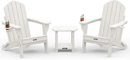 Vista 52 de Silla Adirondack plegable, silla Adirondack de HDPE con 2 soportes para tazas, sillas para fogatas al aire libre de fácil montaje para patio