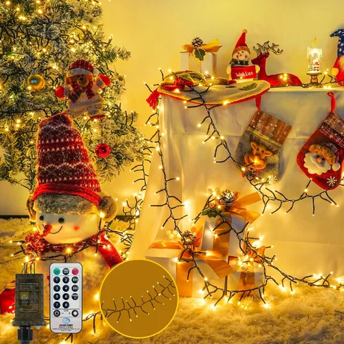 Vista 36 de Luces de cadena navideñas conectables de 240 LED de 88 pies, 13 modos, para interiores y exteriores, cable verde extensible, luces de árbol