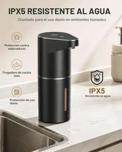 Vista 6 de Fantictas Dispensador automático de jabón espumoso sin contacto, ajustable Negro
