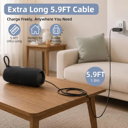 Vista 3 de Juego de accesorios de alimentación USB C para JBL Charge 4-6, JBL Flip 5, Flip 6, Flip 7, Pulse 4, Pulse 5, Clip4, Clip5, Auriculares inalámbricos