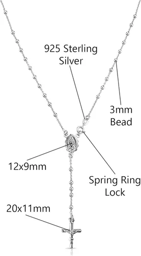 Vista 2 de Savlano Cadena italiana de plata de ley 925 con dije de cruz y rosario virgen María en Y viene con caja de regalo para mujer, fabricado en Italia