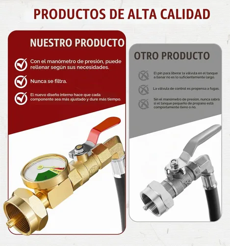 Vista 4 de CALPOSE Manguera adaptadora de repuesto de propano de 3 pies con medidor y válvula de control de encendido/apagado, manguera de recarga de propano